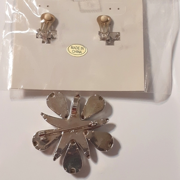 Vtg. AQUA Earrings & Necklace/BROOCH SET - Picture 2 of 7